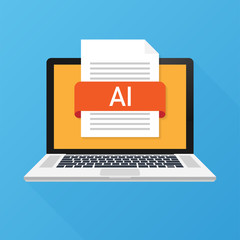 Fototapete - Download AI button on laptop screen. Downloading document concept. File with AI label and down arrow sign. Vector illustration.