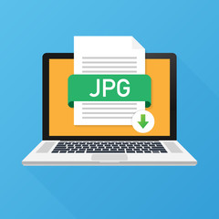 Fototapete - Download JPG button on laptop screen. Downloading document concept. File with JPG label and down arrow sign. Vector illustration.