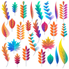 Poster - Vector set of color gradients autumn leaves. Fantasy plants icons and design elements. Fall cartoon illustration