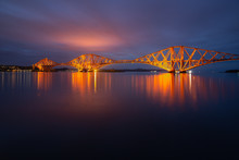 Evening View Forth Bridge, Railway Bridge Over Firth Of Forth Near Queensferry In Scotland