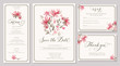 Set of wedding invitation card templates with watercolor stylized pink dahlia