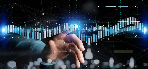 Poster - man holding a business stock exchange trading data information
