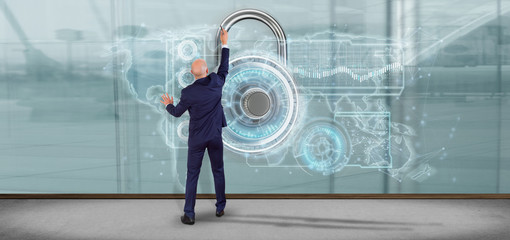 Poster - Man holding a Shield web security concept 3d rendering