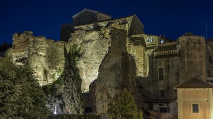 Wall Mural - Terme di Caracalla in beautiful town of Albano Laziale night timelapse hyperlapse, Italy