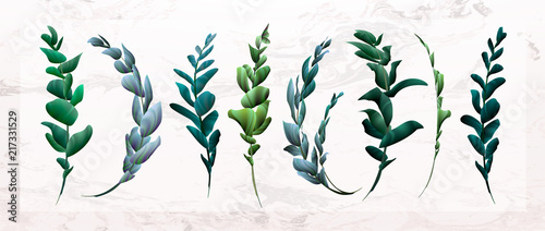 Flowers, leaves, watercolor, minimal vector. Sketched wreath, floral and herb...