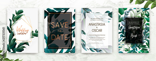 Wedding invitation frame set; flowers, leaves, watercolor, minimal vector. Sk...