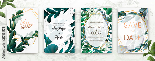 Wedding invitation frame set; flowers, leaves, watercolor, minimal vector. Sk...