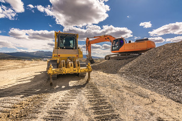 Group of excavator working on a construction site