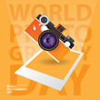 Happy World Photography Day with vintage camera concept