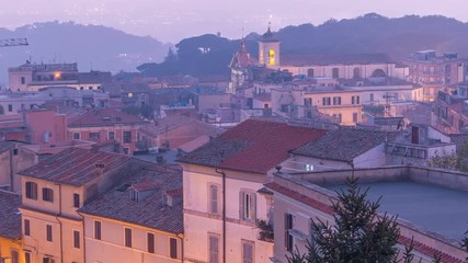 Wall Mural - Duomo di San Pancrazio Martire after sunset in beautiful town of Albano Laziale day to night timelapse, Italy