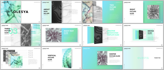Wall Mural - Minimal presentations design, portfolio vector templates with elements on white background. Multipurpose template for presentation slide, flyer leaflet, brochure cover, report, marketing, advertising.