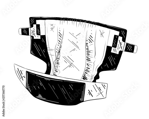 Vector Engraved Style Illustration For Posters Decoration And Print Hand Drawn Sketch Of Baby Diaper In Black Isolated On White Background Detailed Vintage Etching Style Drawing Buy This Stock Vector And
