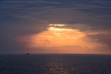 Wall Mural - August sunset over Race Rock on Fishers Island in Long Island Sound, New York