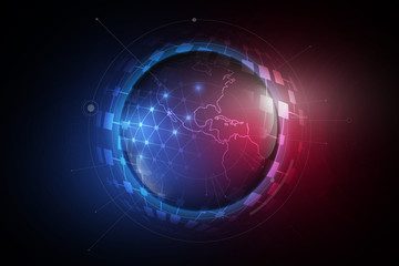 Poster - Futuristic globalization sphere in hologram concept, world map, vector illustration - Illustration