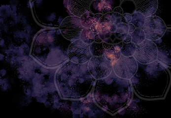 Wall Mural - Abstract mandala graphic design and watercolor digital art painting for ancient geometric concept background