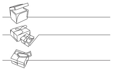 Wall Mural - banner design - continuous line drawing of business icons: box, packages, mail delivery