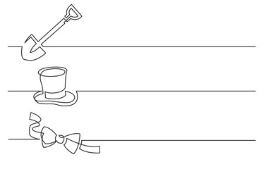 Wall Mural - banner design - continuous line drawing of business icons: shovel, top hat, bow tie