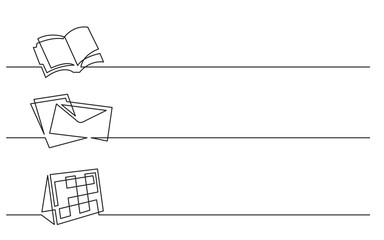 Wall Mural - banner design - continuous line drawing of business icons: organizer, letter, calendar