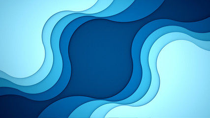 Blue wave for artwork background - Wavy blue paper cut style and craft style- Artwork blue wave and empty space for add message - 3D Illustration