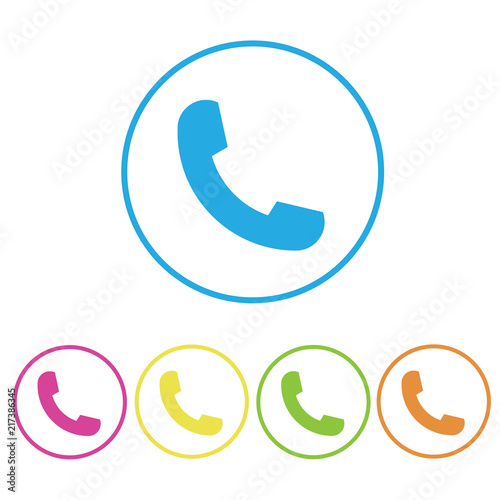 Blue Pink Yellow Green Orange Phone Icon Symbol Set In Trendy