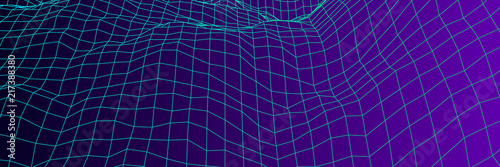 Fotomural Digital landscape with mountains or hills made of line grid