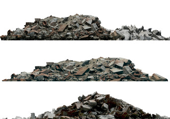 Wall Mural - Heaps of rubble and debris isolated on white 3d illustration