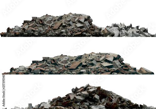 Fotomural Heaps of rubble and debris isolated on white 3d illustration