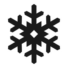 Simple, Flat, Black Silhouette Snowflake Icon. Isolated On White
