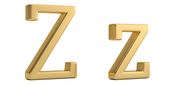 Gold metal z alphabet isolated on white background 3D illustration.