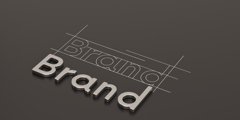 steel word brand on black background brand concept design 3d illustration.