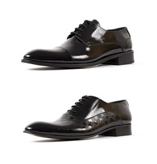 Classic male black leather shoe isolated on a white