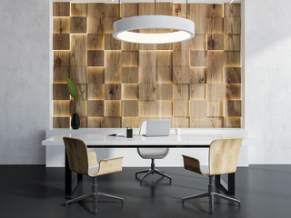 White and light wooden manager office interior