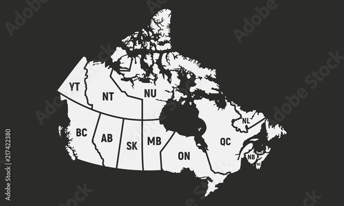 Cuadros en Lienzo Poster map of Canada with short provinces and territories names