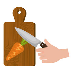 Wall Mural - kitchen wooden board with knife cutting carrot