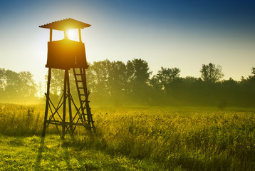 lookout tower for hunting at dawn