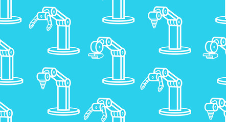 Wall Mural - seamless pattern with robotic arms. line style. isolated on blue background