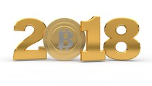 A Gold Image Of 2018, The Year Of The Cryptocurrency, The Bitcoin Era. The Date 2018 Zero Replaced By Bitcoin. The Idea Of Development Of Crypto-currencies, International Money. 3D Rendering