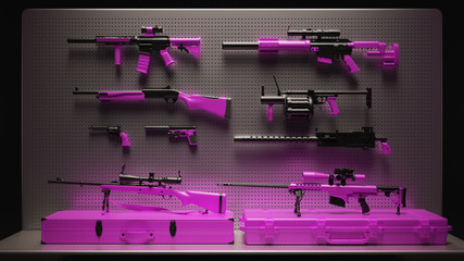 Wall Mural - Pink Firearms Display 3d Illustration 3d Rendering
