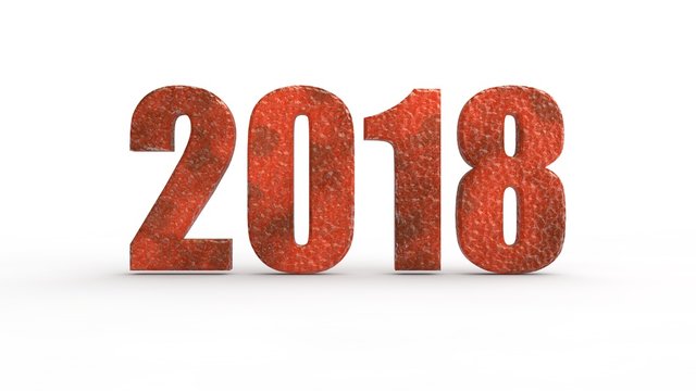 Date of 2018 for calendar, on a white background red and rust, idea for calendars, the concept of past, present and future. 3D rendering
