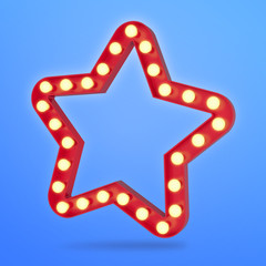 Wall Mural - Neon retro star with light bulbs. 3D rendering