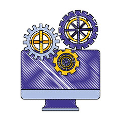 Sticker - computer with gears mechanic wheels