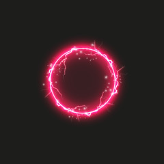 Wall Mural - red round frame. shining circle banner. isolated on black transparent background. vector illustratio