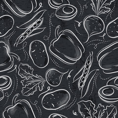 seamless patterns with vegetable.grunge blackboard with pepper, beans, potato and avocado.