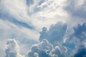Wall Mural - white curly clouds in a blue sky. sky background