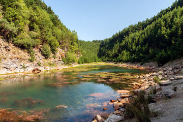 Wall Mural - a beautiful shallow lake in a small canyon surrounded by forest and trees