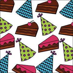 Poster - sweet cake slice with hat party pattern