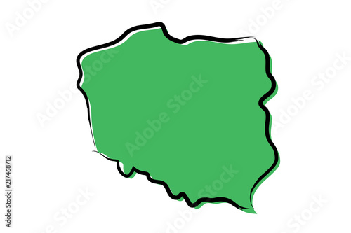 Fototapeta na szkło Stylizowana zielona mapa szkicu Polski