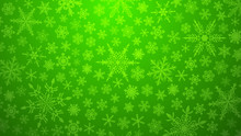 Christmas Illustration With Various Small Snowflakes On Gradient Background In Green Colors
