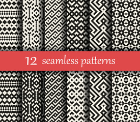 Set of twelve vector geometric patterns. Patterns added to the swatches panel