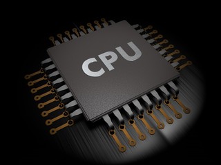 Wall Mural - Image of CPU on a dark background, metal Board. The idea of artificial intelligence AI. 3D rendering